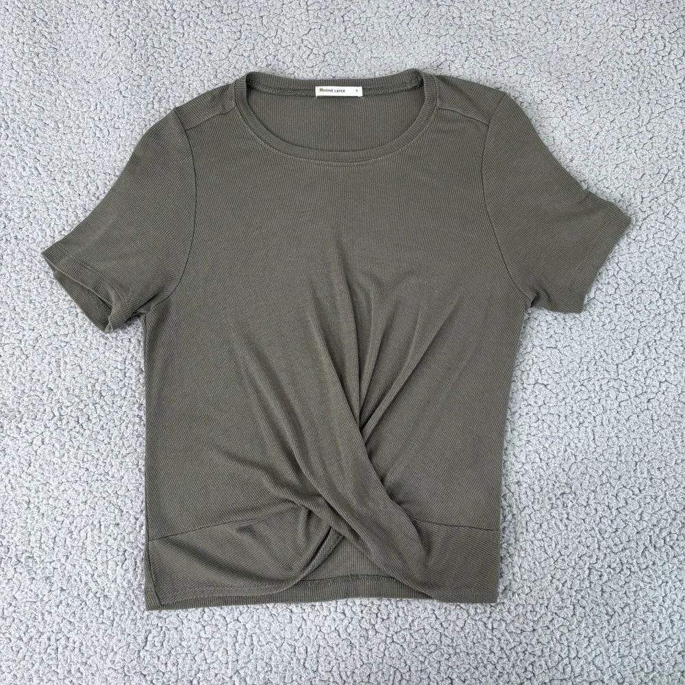 Marine Layer Top Womens Small Olive Green Twist Front Modal Stretch Minimalist - Picture 6 of 8